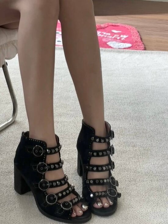 Shoes - Edgy Gothic Punk Open Toe Heels